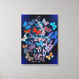 Toile Papillons, couleurs vives, illustration vintage