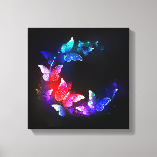 Toile Papillons de nuit Neon brillants sur arrière - pla