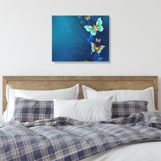 Toile Papillons d'or sur un Arrière - plan bleu (Insitu(Chambre))