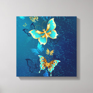 Toile Papillons d'or sur un Arrière - plan bleu