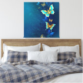 Toile Papillons d'or sur un Arrière - plan bleu (Insitu(Chambre))