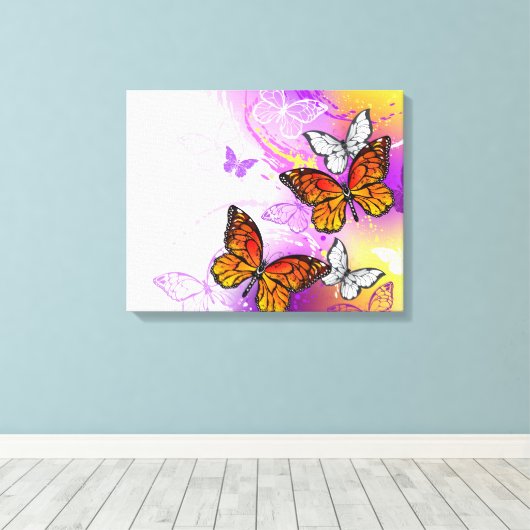 Toile Papillons Monarque sur Arrière - plan pourpre (Insitu (Plancher de Bois))