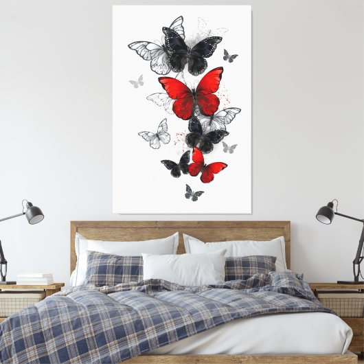 Toile Papillons noirs et rouges volants (Insitu(Chambre))