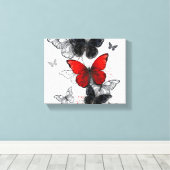 Toile Papillons noirs et rouges volants (Insitu (Plancher de Bois))