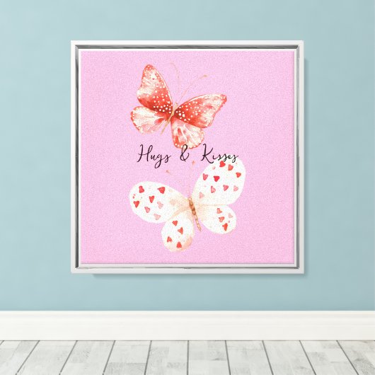 Toile Papillons rouges roses aiment (Insitu (Plancher de Bois))