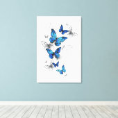 Toile Papillons volants bleus Morpho (Insitu (Plancher de Bois))