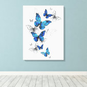 Toile Papillons volants bleus Morpho (Insitu (Plancher de Bois))