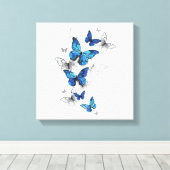 Toile Papillons volants bleus Morpho (Insitu (Plancher de Bois))
