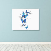Toile Papillons volants bleus Morpho (Insitu (Plancher de Bois))