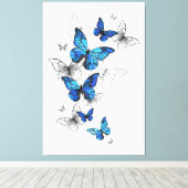Toile Papillons volants bleus Morpho (Insitu (Plancher de Bois))