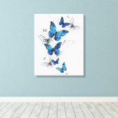 Toile Papillons volants bleus Morpho (Insitu (Plancher de Bois))