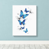 Toile Papillons volants bleus Morpho (Insitu (Plancher de Bois))