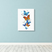 Toile Papillons volants Morpho et Monarch (Insitu (Plancher de Bois))