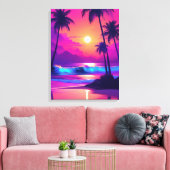 Toile Paradis tropical : Coucher de soleil rose avec pal (Insitu(Salon))