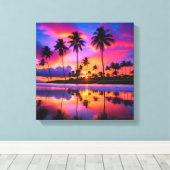 Toile Paradis tropical : Palmiers au coucher du soleil (Insitu (Plancher de Bois))