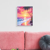 Toile Paradise Sunset | Pink Tropical Watercolor Beach (Insitu(Salon))