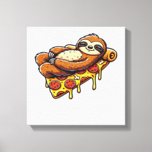 Toile Paresseux drôle mangeant une Pizza, Animal Kawaii