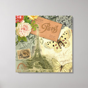 Toile Paris France Art Antique Collage Eiffel Français