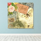 Toile Paris France Art Antique Collage Eiffel Français (Insitu (Plancher de Bois))