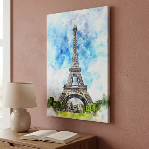 Toile Paris France Tour Eiffel Aquarelle