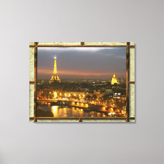 Toile Paris par nuit dans cadre rustique (Recto)