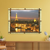 Toile Paris par nuit dans cadre rustique (Insitu(Salon))