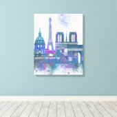 Toile Paris Skyline - Aquarelle bleu (Insitu (Plancher de Bois))