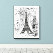 Toile Paris Tour Eiffel Scène Collage noir & blanc (Insitu (Plancher de Bois))