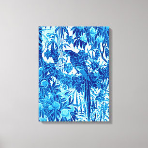 Toile Parrot dans un cadre de jungle, Indigo bleu et bla