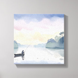 Toile Parti Pêcher Aquarelle Sereine du Lac Airy