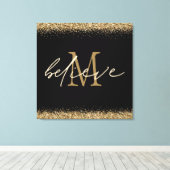Toile Parties scintillant d'or Croire Script Monogramme  (Insitu (Plancher de Bois))