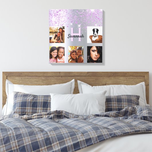 Toile Parties scintillant violet argent collage photo (Insitu(Chambre))