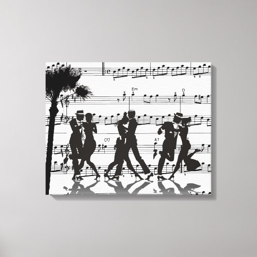 Toile Partition Musique Silhouette Danseurs Palm Tree (Recto)