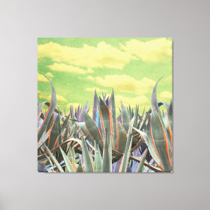 Toile Pastel Agave Cactus contre ciel nuageux Collage