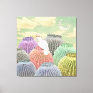 Toile Pastel Barrel Cactus Parrot Lune ciel Collage