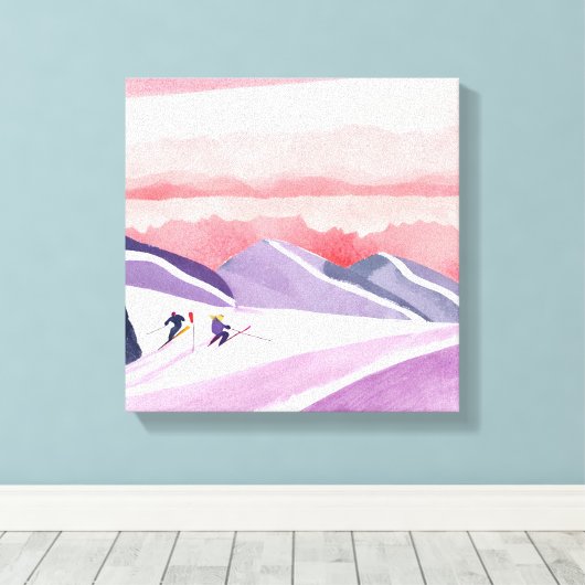 Toile Pastel Watercolor Ski Mountain Sunset (Insitu (Plancher de Bois))