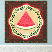 Toile pastèque sur plaque d'olive avec tatreez palestini (Insitu (Plancher de Bois))