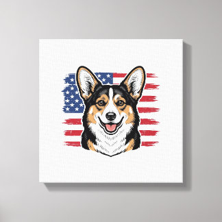 Toile Patriotic Corgi American Flag Vintage Vector Desig