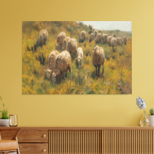 Toile Pâturage antique pour moutons Maison de ferme vint