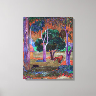 Toile Paul Gauguin - Paysage avec un cochon et un cheval