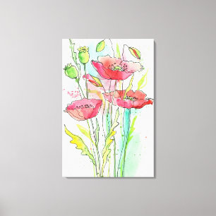 Toile Pavots peints d'aquarelle