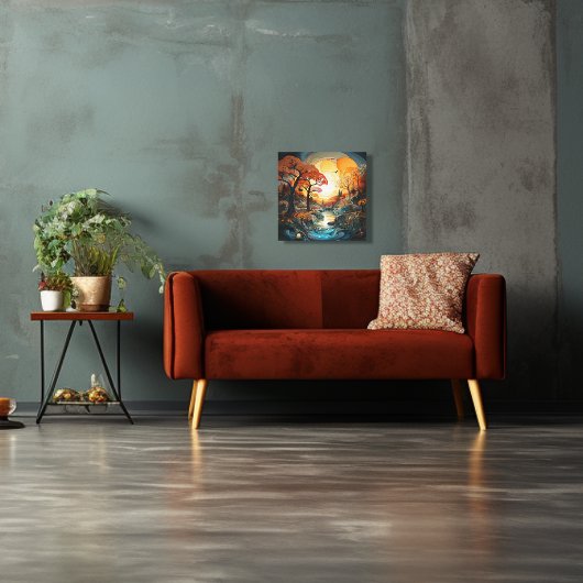 Toile Paysage Abstrait, arbres et cours d'eau