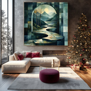 Toile Paysage abstrait avec arche et rivière sereine