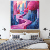 Toile Paysage Abstrait Bichromatique rose et bleu (Insitu(Chambre))