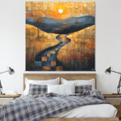 Toile Paysage Abstrait de coucher de soleil avec rivière (Insitu(Chambre))
