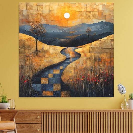 Toile Paysage Abstrait de coucher de soleil avec rivière (Insitu(Salon))