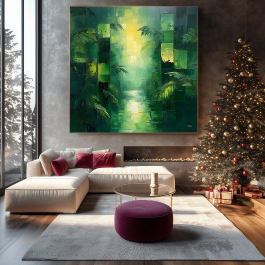 Toile Paysage Abstrait de Jungle Monochrome Vert