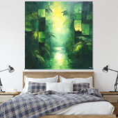 Toile Paysage Abstrait de Jungle Monochrome Vert (Insitu(Chambre))