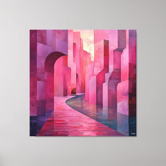 Toile Paysage Abstrait rose monochromatique avec voie (Recto)