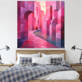 Toile Paysage Abstrait rose monochromatique avec voie (Insitu(Chambre))